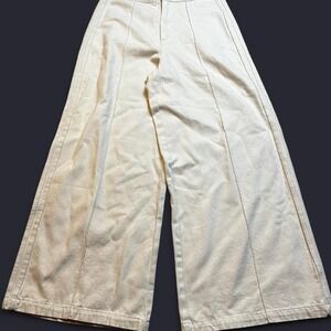 Adidas MONTREAL Tag 33"‎ cream Jean High Waist Long Baggy Wide Leg NWT